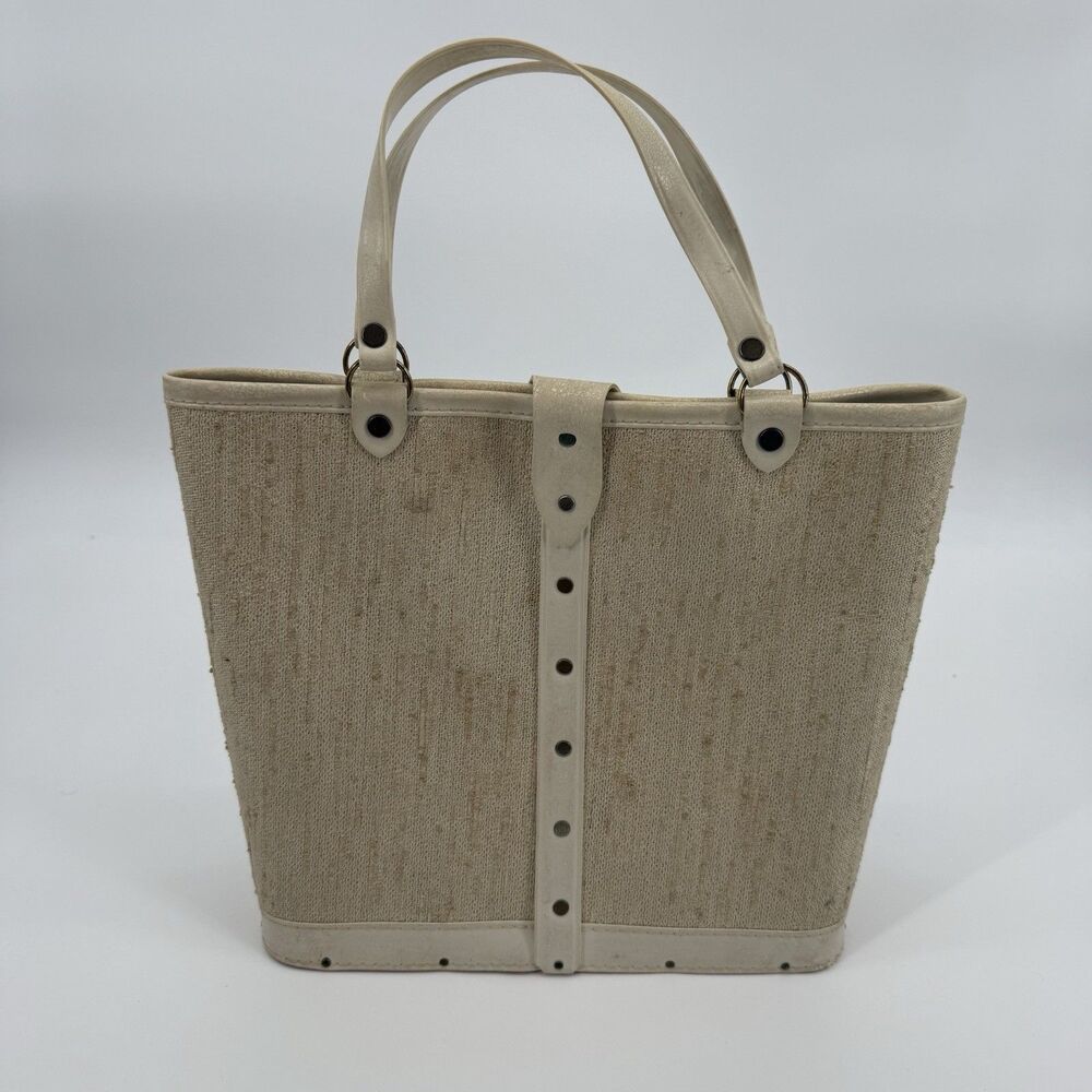 Vintage 60s Jewel Tone Wood Tote Handbag Collins Style Purse Floral Bucket - Picture 6 of 13